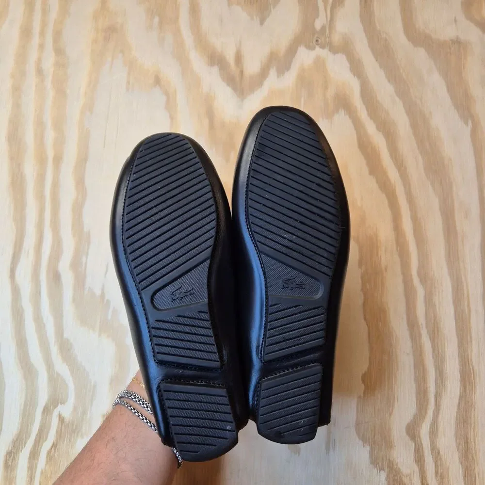 Lacoste Piloter Tassel Loafers Size Men's US 7.5 Womens US 9 Black Leather Shoes